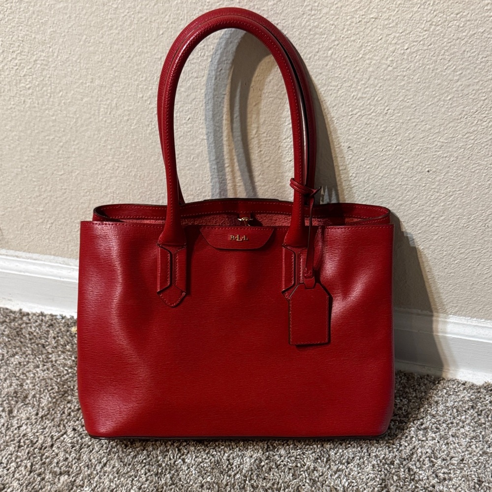 Red Ralph Lauren Leather Tote Bag